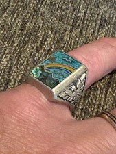 Vintage Rainbow Over Mountains FRED HARVEY ERA Thunderbirds & Kachinas Ring Sz 9