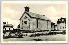 Dodge City Kansas~First Church Building~Historical View~1930s Fred Harvey PC