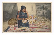 Ca. 1915 HOPI BASKET WEAVER CHROMO POSTCARD, FRED HARVEY, DETROIT PUB. CO.