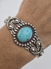 VINTAGE FRED HARVEY NATIVE AMERICAN TURQUOISE CUFF BRACELET