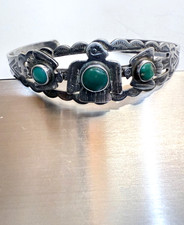 Fred Harvey Era Silver Cerrillos Turquoise Thunderbird Cuff Bracelet 15.7g - Additional view 1