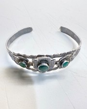 Fred Harvey Era Silver Cerrillos Turquoise Thunderbird Cuff Bracelet 15.7g - Additional view 2