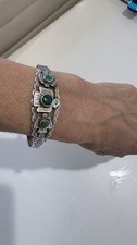 Fred Harvey Era Silver Cerrillos Turquoise Thunderbird Cuff Bracelet 15.7g - Additional view 14