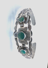 Fred Harvey Era Silver Cerrillos Turquoise Thunderbird Cuff Bracelet 15.7g - Additional view 3