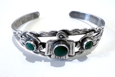 Fred Harvey Era Silver Cerrillos Turquoise Thunderbird Cuff Bracelet 15.7g