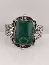 Vintage FRED HARVEY Navajo Carved Onyx Face Sterling silver Bracelet - Additional view 1