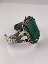 Vintage FRED HARVEY Navajo Carved Onyx Face Sterling silver Bracelet - Additional view 17