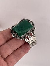 Vintage FRED HARVEY Navajo Carved Onyx Face Sterling silver Bracelet - Additional view 3