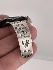 Vintage FRED HARVEY Navajo Carved Onyx Face Sterling silver Bracelet - Additional view 5