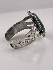 Vintage FRED HARVEY Navajo Carved Onyx Face Sterling silver Bracelet - Additional view 6