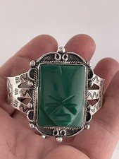 Vintage FRED HARVEY Navajo Carved Onyx Face Sterling silver Bracelet - Additional view 8