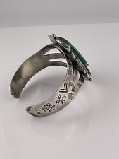Vintage FRED HARVEY Navajo Carved Onyx Face Sterling silver Bracelet - Additional view 10
