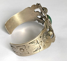 Fred Harvey Era Navajo Sterling & Turquoise Cuff Bracelet -Arrows & Thunderbirds - Additional view 1