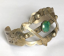 Fred Harvey Era Navajo Sterling & Turquoise Cuff Bracelet -Arrows & Thunderbirds - Additional view 3