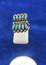 VTG.   SOUTHWEST   2   SIDED   TURQUOISE    PETIT   POINT  F H RING   SIZE 5 - Additional view 2