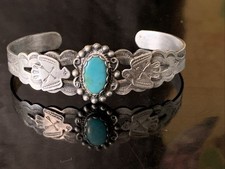 Vintage Fred Harvey Era Turquoise Thunderbird Sterling Silver Bracelet Cuff - Additional view 2