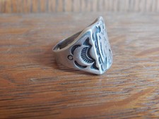 Fred Harvey Era Thunderbird Ring sz 7.5 Cast Sterling Silver or Coin - Additional view 2