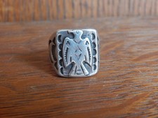Fred Harvey Era Thunderbird Ring sz 7.5 Cast Sterling Silver or Coin