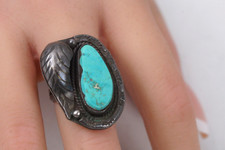 1940's Navajo TURQUOISE Fred Harvey Era Sterling Ring Size 5.5 - Additional view 4