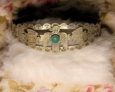 Fred Harvey Era Navajo THUNDERBIRD & Turquoise Cuff Bracelet Coin Silver *READ* - Additional view 1