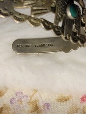 Fred Harvey Era Navajo THUNDERBIRD & Turquoise Cuff Bracelet Coin Silver *READ* - Additional view 3