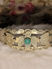 Fred Harvey Era Navajo THUNDERBIRD & Turquoise Cuff Bracelet Coin Silver *READ* - Additional view 8