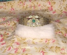 Fred Harvey Era Navajo THUNDERBIRD & Turquoise Cuff Bracelet Coin Silver *READ*