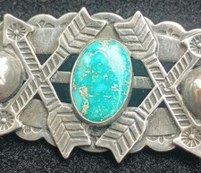 Vintage Fred Harvey Era Native American Navajo Sterling  Turquoise Brooch Pin - Additional view 3
