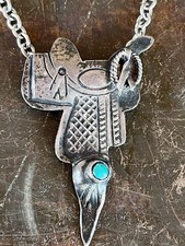 Vintage Mexican Silver Fred Harvey Era Pin Tie Tack Saddle Turquoise - Additional view 1