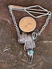 Vintage Mexican Silver Fred Harvey Era Pin Tie Tack Saddle Turquoise - Additional view 5