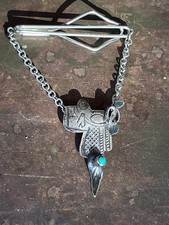 Vintage Mexican Silver Fred Harvey Era Pin Tie Tack Saddle Turquoise - Additional view 7