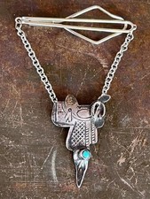 Vintage Mexican Silver Fred Harvey Era Pin Tie Tack Saddle Turquoise