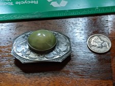 Vintage Navajo Fred Harvey Era Sterling Silver Green Agate Stamped Brooch Pin - Additional view 6