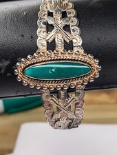 Navajo Fred Harvey Era Turquoise Stone & Sterling Silver Cuff Bracelet Signed... - Additional view 1