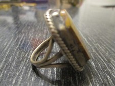 RARE STONE Fred Harvey Era Vintage Navajo Sterling Silver Octagon Ring Size 8 - Additional view 1