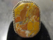 RARE STONE Fred Harvey Era Vintage Navajo Sterling Silver Octagon Ring Size 8 - Additional view 2