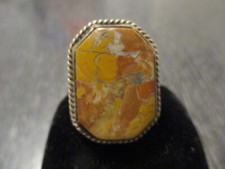 RARE STONE Fred Harvey Era Vintage Navajo Sterling Silver Octagon Ring Size 8