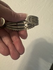 FINE OLDER Vintage Navajo Sterling Silver Turquoise APPLIQUE Bracelet Jewelry - Additional view 2