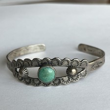 Fred Harvey Era Turquoise Lighting Snake Sterling Cuff Bracelet - Additional view 1
