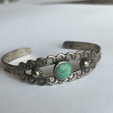 Fred Harvey Era Turquoise Lighting Snake Sterling Cuff Bracelet