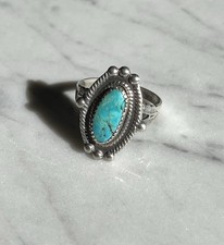 VTG Sterling Silver Jane Popovich Elongated Oval Turquoise Ring Fred Harvey Era - Additional view 1