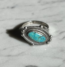 VTG Sterling Silver Jane Popovich Elongated Oval Turquoise Ring Fred Harvey Era - Additional view 9