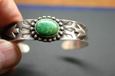 Beautiful Fred Harvey Era Native Amer. Sterling Silver Turquoise Inlay Bracelet - Additional view 2