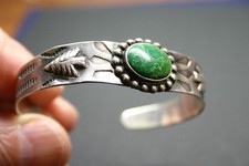 Beautiful Fred Harvey Era Native Amer. Sterling Silver Turquoise Inlay Bracelet