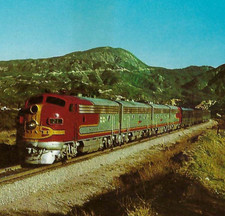 Santa Fe Warbonnet Streamliner Coast Range Train Postcard 1953 - Fred Harvey