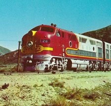 Santa Fe Warbonnet Streamliner Train in Cajon Pass Postcard 1953 - Fred Harvey