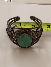 Vintage FRED HARVEY ERA Navajo BIG Turquoise Stampwork Sterling Bracelet 6 1/8