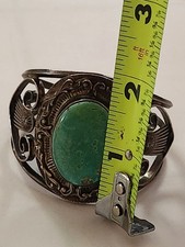 Vintage FRED HARVEY ERA Navajo BIG Turquoise Stampwork Sterling Bracelet 6 1/8