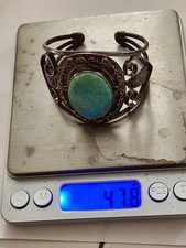 Vintage FRED HARVEY ERA Navajo BIG Turquoise Stampwork Sterling Bracelet 6 1/8