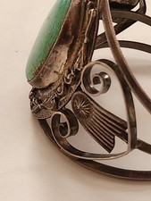 Vintage FRED HARVEY ERA Navajo BIG Turquoise Stampwork Sterling Bracelet 6 1/8